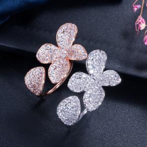 Quality Fashion Flower Finger Ring Band Dazzling Brilliant CZ Stone Flower Ring Setting Classic Wedding Ring Anniversary Gift wholesale