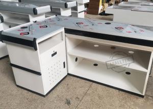 China White Stainless Steel L Type Checkout Counter For Supermarket on sale