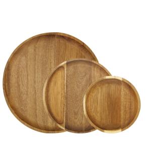 Quality Home Anti Fall Round Bamboo Tray , Acacia Wood Serving Tray / Plate wholesale
