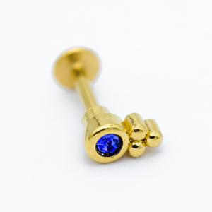 Quality Blue Crystal Gem Gold Labret Stud 16ga 1.2mm 8mm Lip Bar 316 Stainless Steel wholesale