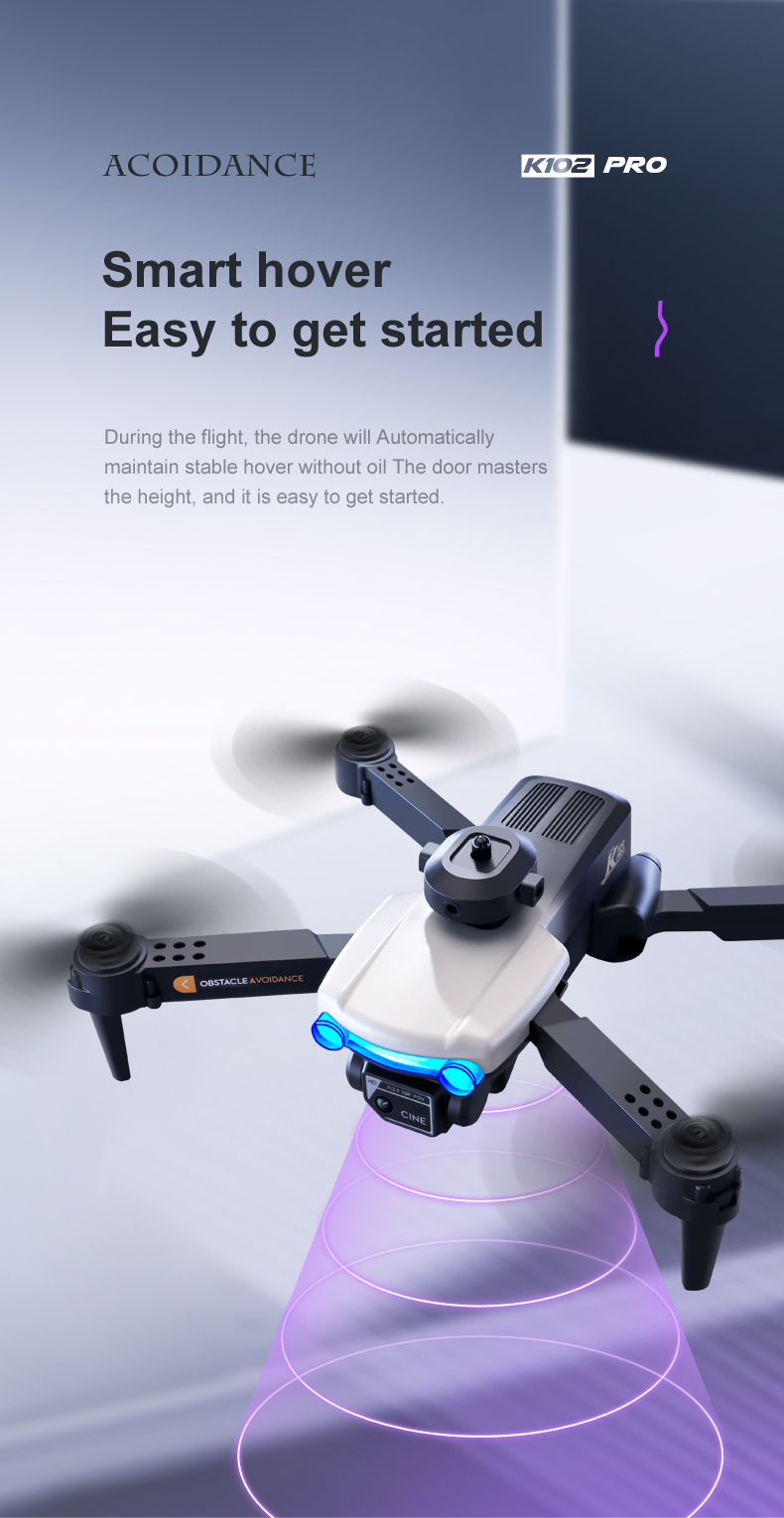 K102 Pro Mini Drone 4K HD Dual Camera Four-Way Obstacle Avoidance and Professional Optical Flow Technology for Long Range