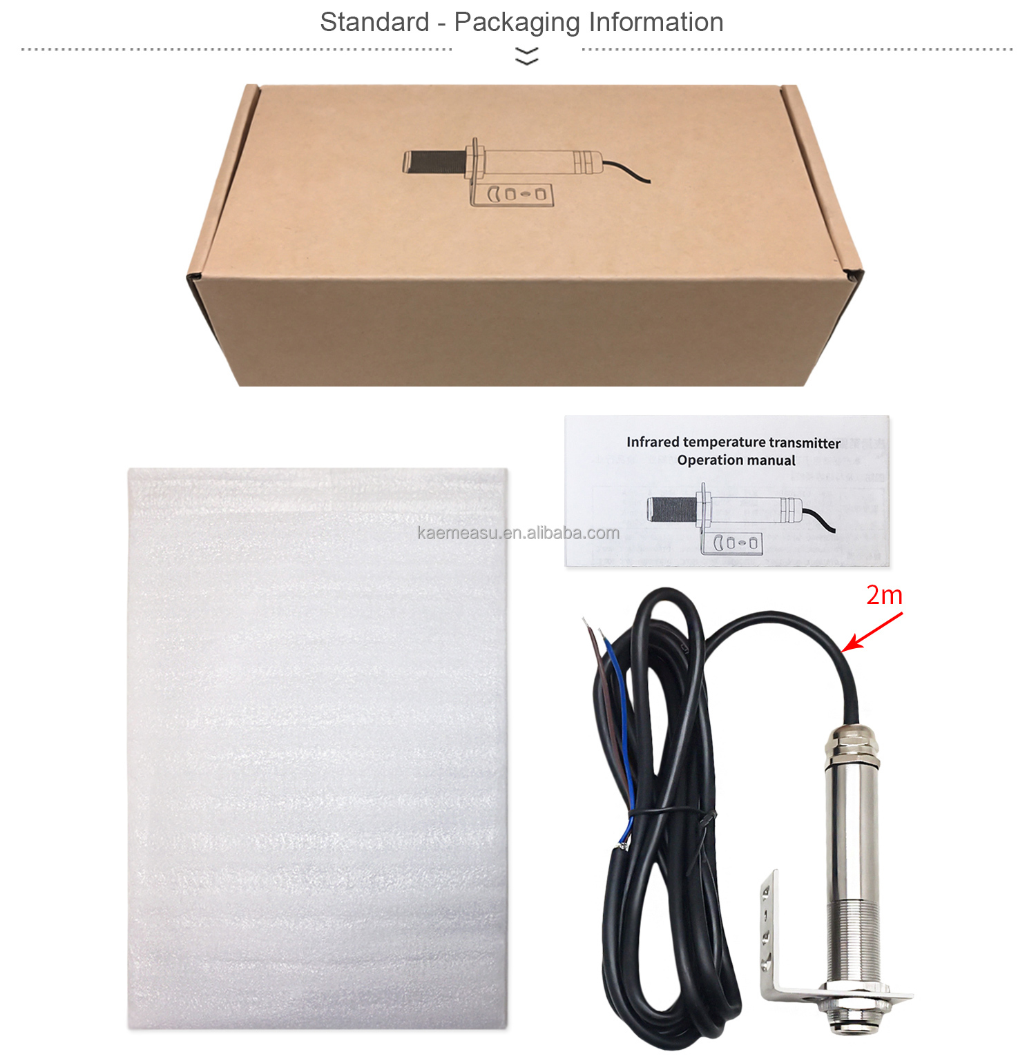 kaemeasu Contactless Laser Infrared Temperature Sensor DC 9~24V Transmitter 304 Stainless For Industry -50~500℃