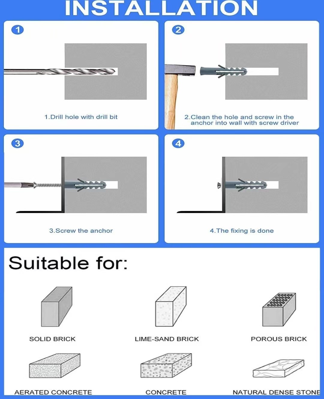 8mm Plastic Wall Plug Screws OEM Pp Or Pe Material Use For Wall