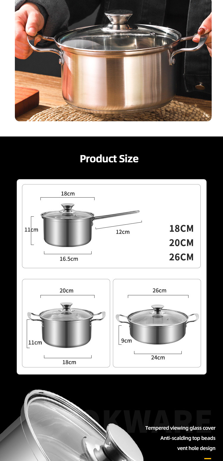 OEM/ODM Kitchen Cookware Cooking Soup Pot Set Stainless Steel Ollas Cookware Sets With Glass Lid