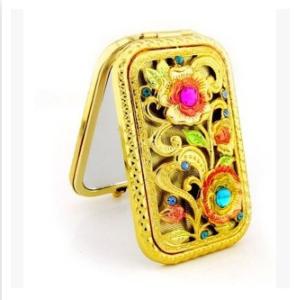 Quality New creative promotion gift customed diamond logo copper apple luxury pocket makeup mirror wholesale