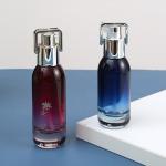 Facial Cleanser Green Blue Glass Serum Bottle with Silver Pressure Pump 15ml
