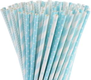 Quality 196.8mm 7.75 Inches Fat Light Blue And White Striped Paper Straws wholesale