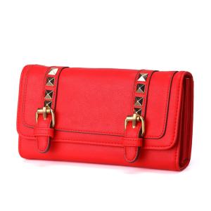 Quality The new solid color long section of the wallet buckle rivets Europe Women's leather wallet wholesale