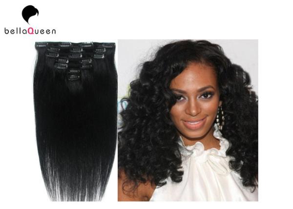 Natural Balck Grade 7A Virgin Clip In Hair Extension , Straight Human Hair