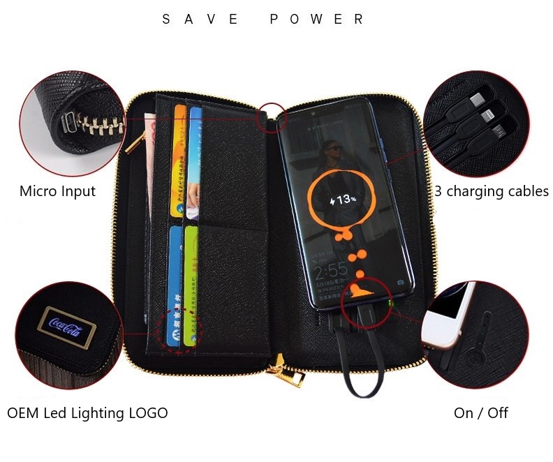Zipper Closure 5V2A 6000mAh Wallet Power Bank MSDS