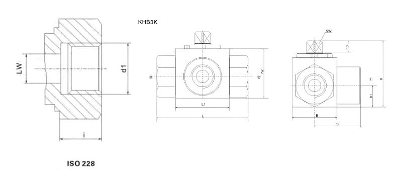 Ball Valve KHB 3-Way Shut-Off Ball Valve Made Of Carbon Steel For Gas / Water / Oil
