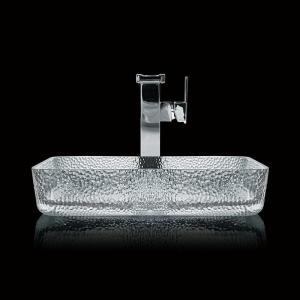 Quality 330mm 460mm Bathroom Wash Basin Table Top Shallow Glass Die Casting Crystal Clear wholesale