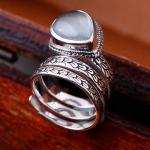 925 Sterling Silver Synthetic Aquamarine Women Retro Ring (060458)