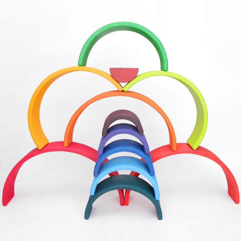 Brown 18cm Rainbow Wooden Building Blocks Toy Creative Educational