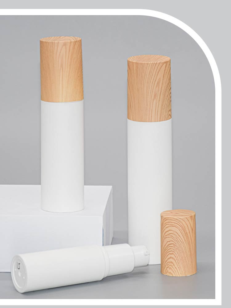 Wood Grain Over Cap PP Airless Pump Bottles 15ml 30ml 50ml