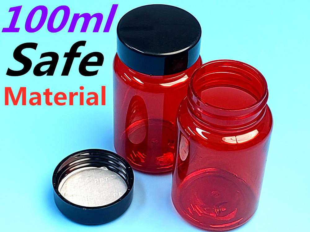 100ml Pet Red Pharmaceutical Prescription Pill Container Bottle Supplement Nutrition Capsule Protein Powder Bottle Vitamin Tablet Plastic Medicine Bottle