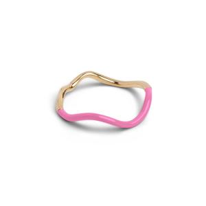 Quality 925 Sterling Silver 18k Gold Pink Enamel Band Rings For Women Girls wholesale