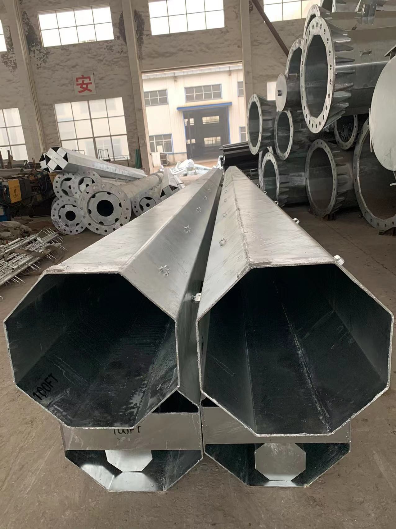 Polygonal Hot Galvanized square tubing Overhead Line Electrical Power Steel Pole
