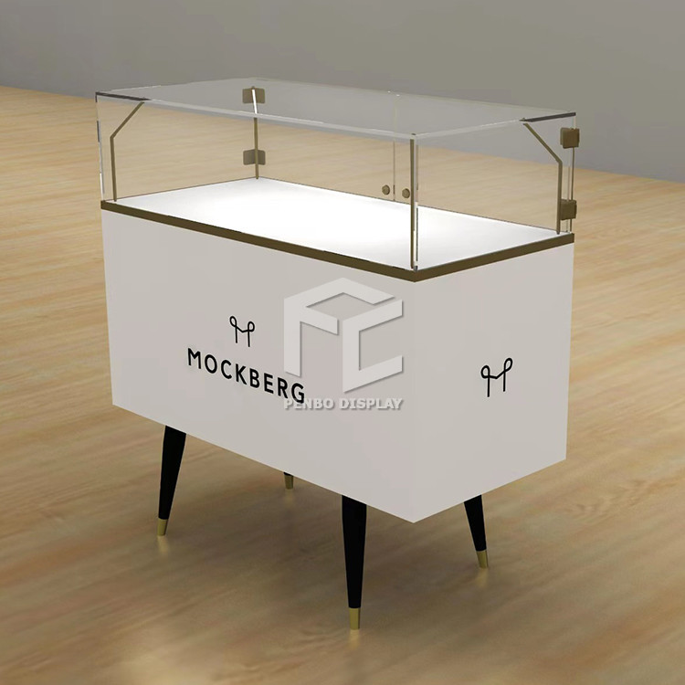 White Tempered Glass Jewelry Shop Furniture With Led Light