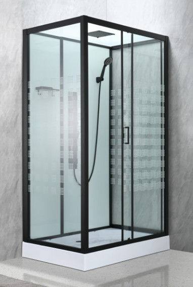 Luxrious Shower Room With Matt Black Profile And Printing Glass For Mordern