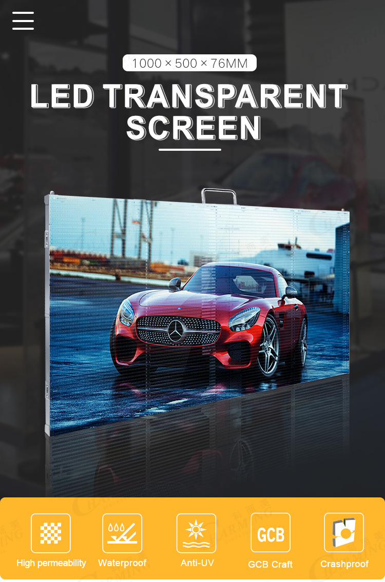 High Permeability Transparent LED Video Wall Outdoor LED Transparent Screen 1000x500mm