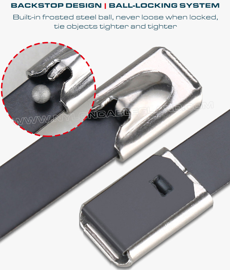 304/316 Stainless Steel Cable Tie Epoxy Polyester Fully Coated 500mm x 7.9, Nylon Plastic Sprayed Metal Cable Tie (Ø13-128mm, 380lbs) for Organize