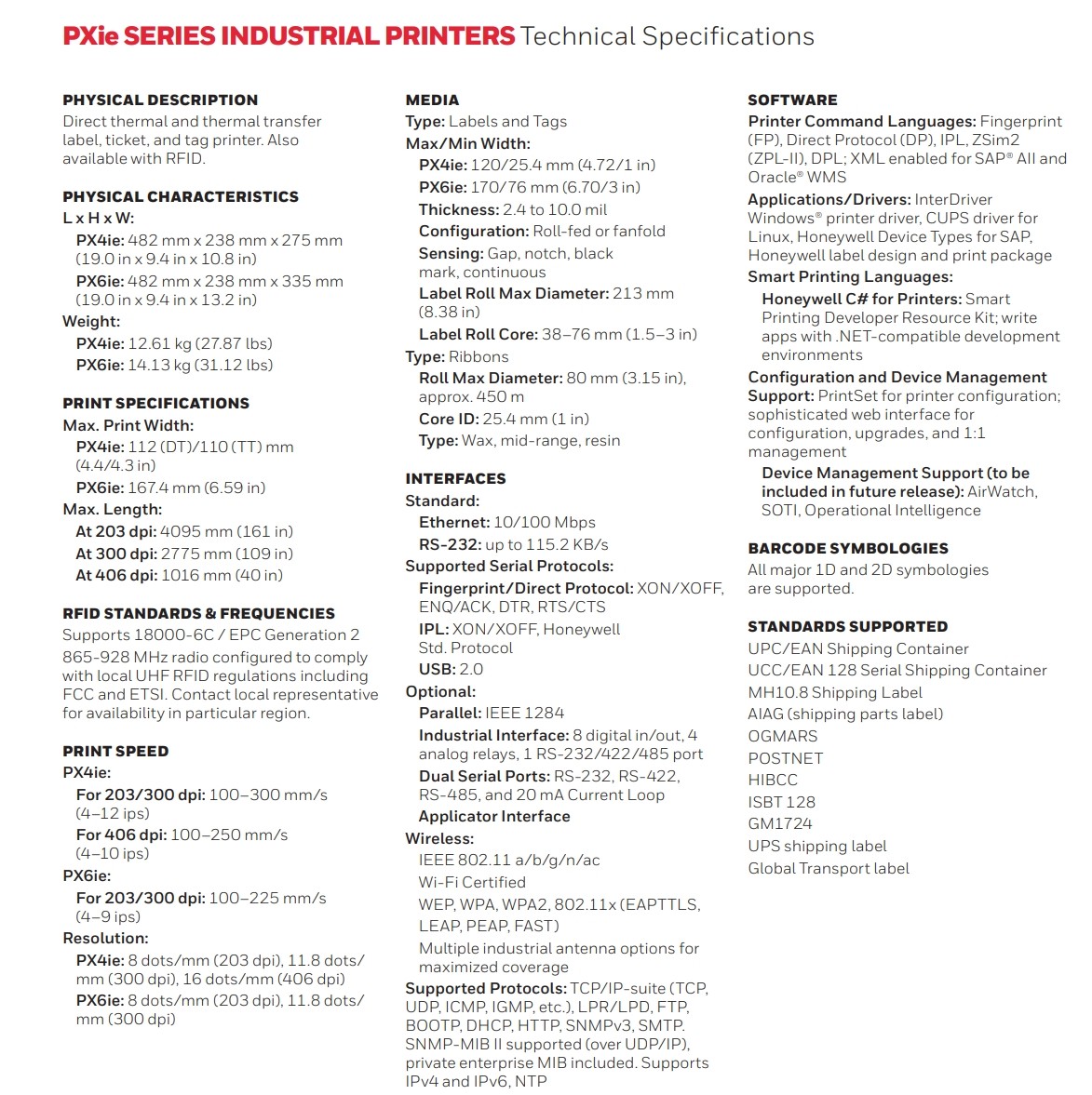 Honeywell px4ie The PXie Series industrial printers