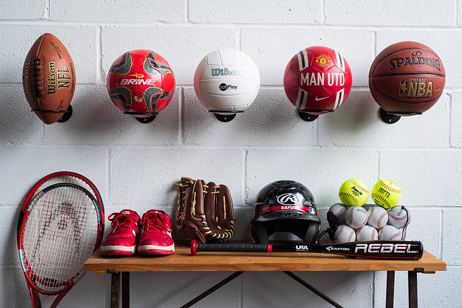 Wall Mounted Sports Ball Display Holder for Basketball Soccer Football and Volleyball