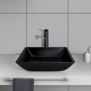 Quality Washroom Matt Black Basin Square Vessel Sink 400mm Tempered Glass wholesale