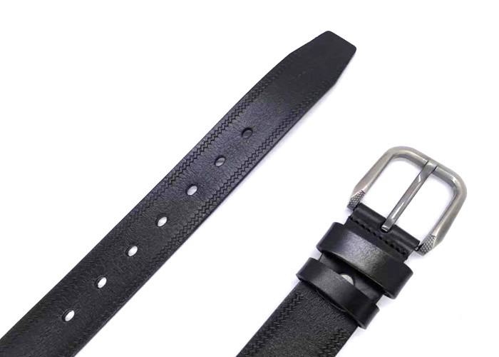 Agged Line Embossed Mens Casual Leather Belt For Jeans Single Prong Buckle
