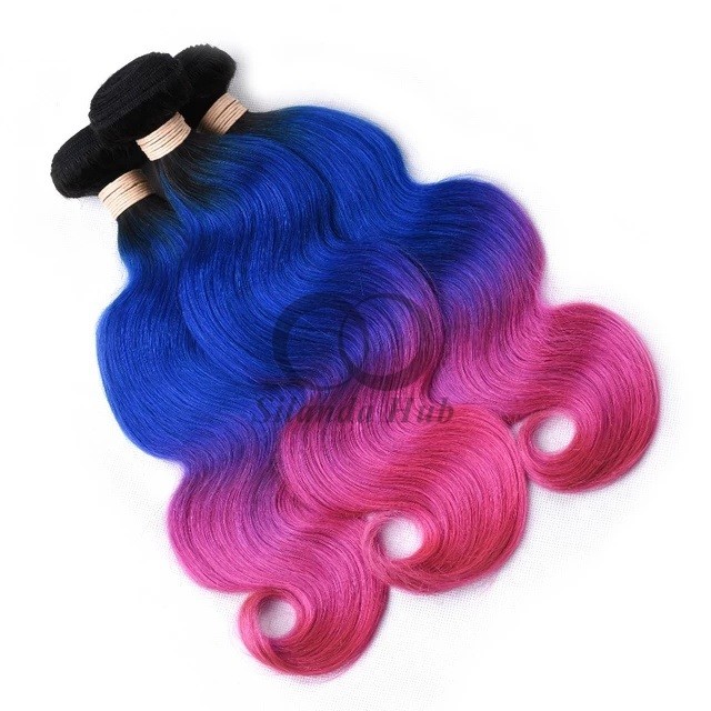 #T1B/Blue/Rose Red Body Wave Remy Human Hair Bundles Sew In Weave Bundles Brazilian Bundle Deals