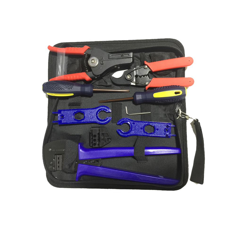 MC 4 Solar PV Hand Tool Set Kit Bag Hardware Tool Crimping Plier Wire Cutting Cable Stripper Spanner Screwdriver for Sol