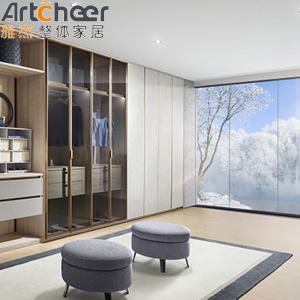 Quality Aluminum Frame Glass Door Walk In Wardrobe Closet Cabinet With Leather Upholstery Soft wholesale