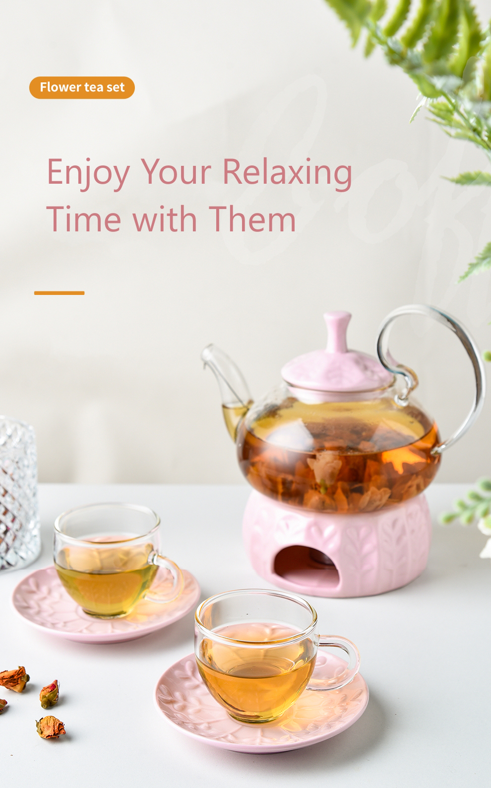 Contemporary Design Glass Teapot British Tea Set Heater and Gift Box Included