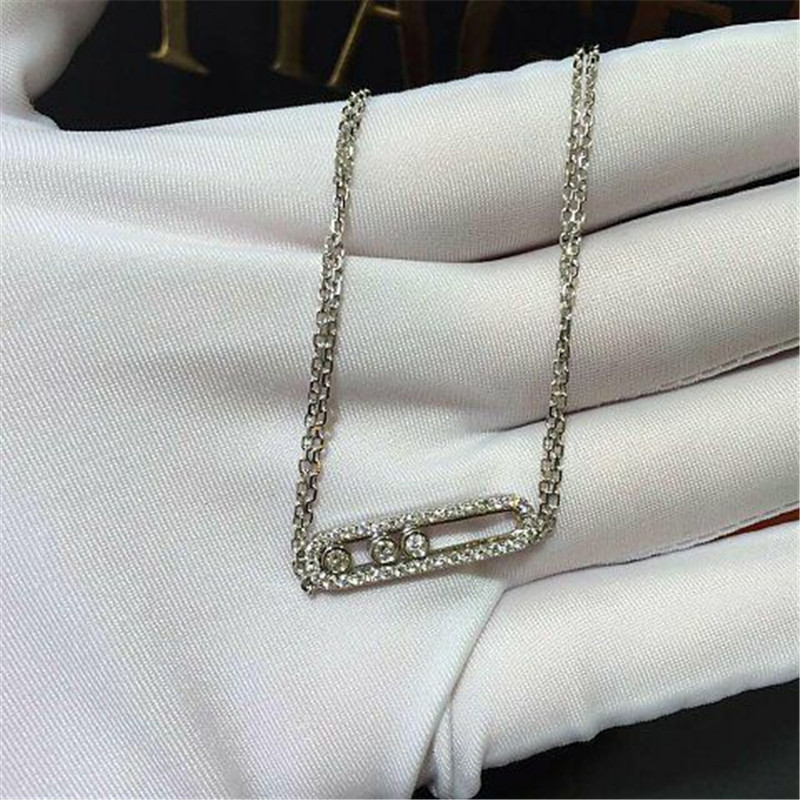Luxury jewelry Mk Three drill sliding necklace 18k white gold yellow gold rose gold diamond necklace