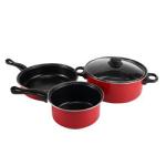 Red 4 Piece Cast Iron Cookware Set Iron Non Stick For Kitchen