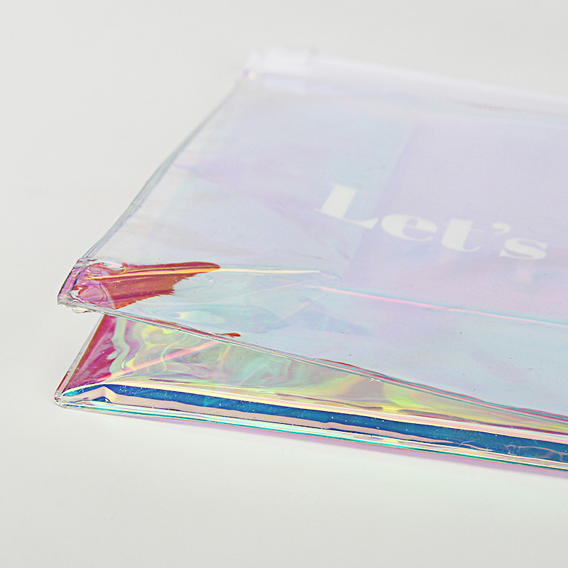 White Zipper Transparent Makeup Cosmetic Holographic PVC Bag