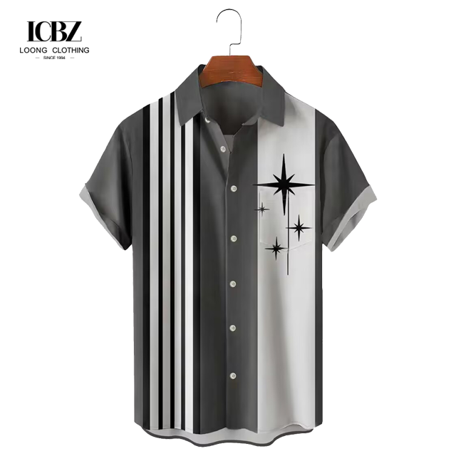 Stand Collar Printed Men's Hawaiian Shirt Summer Coconut Retro Top 3d Casual Beach Shirts