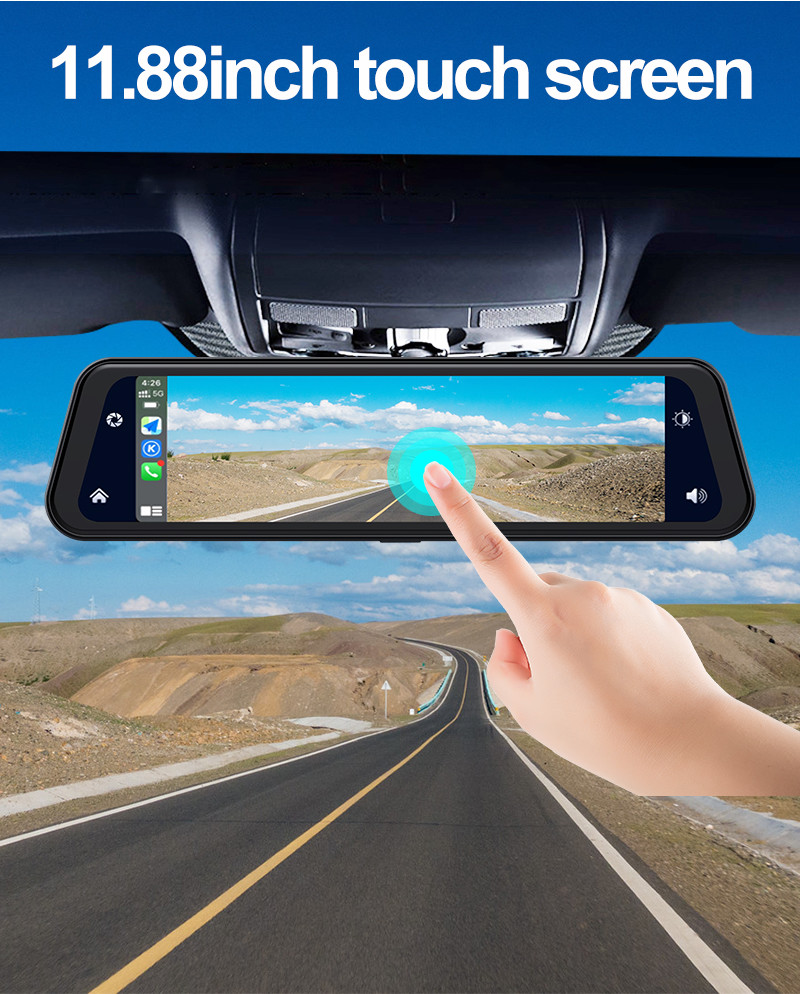 Dual Lens Mirror Dashcam Carplay Reverse Camera Auto Wireless Miracast 2K 12 Inch