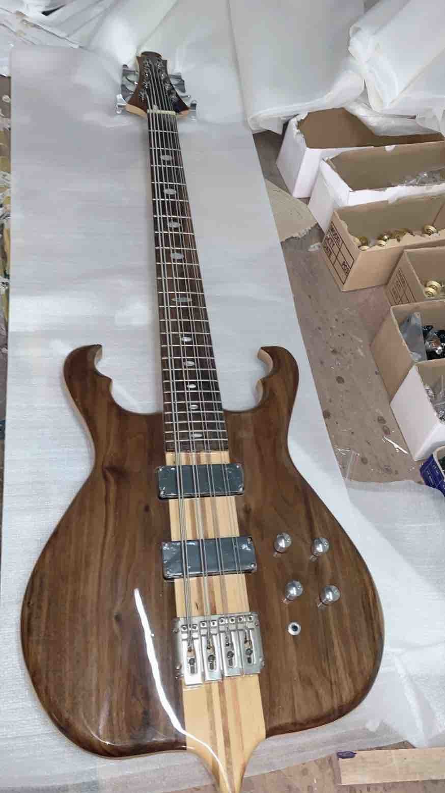 8 Strings Bass Guitar One Through Neck-Body Solid Walnut In Natural