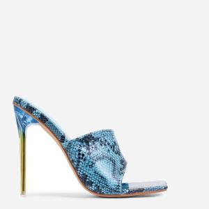 Quality Handmade OEM Womens Leather Mule Slippers Snake Printing PU Material wholesale