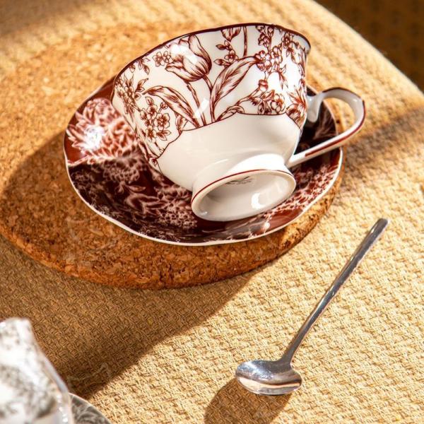 Food Grade Porcelain Taza Red Floral Cups And Saucers Set For Luxury Afternoon