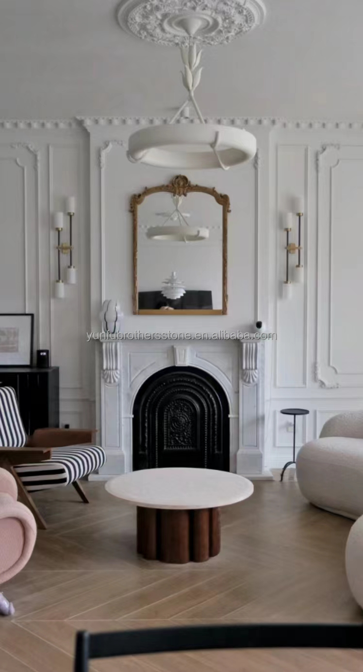 Modern Indoor Cream White Stone Fireplace Surround Polished Fireplace For Table Villa