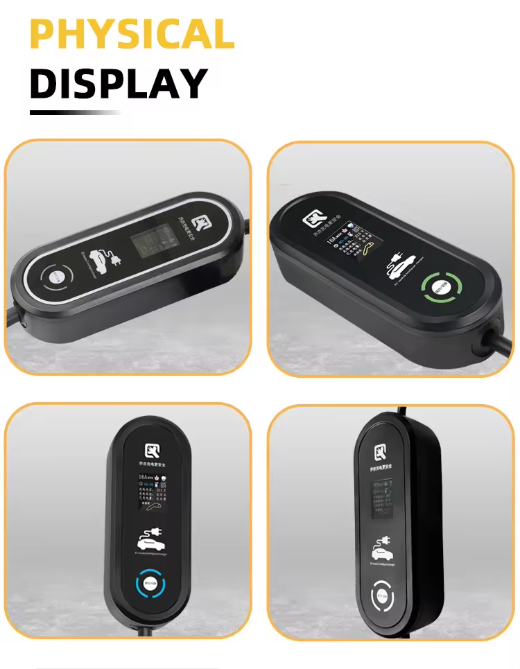 16A Output Current PC Copper EVSE Electric Vehicle Charging LCD Screen 3.5KW GBT Portable Charger with 5 meters cable