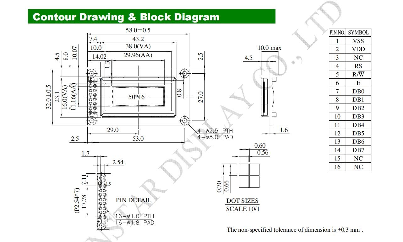 1.26'' Winstar Graphic Monochrome OLED Module WEG005016A 50*16 Dots