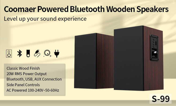 20W 2.0 Bookshelf Bluetooth Home Audio Speakers AC220V Side Panel Contol