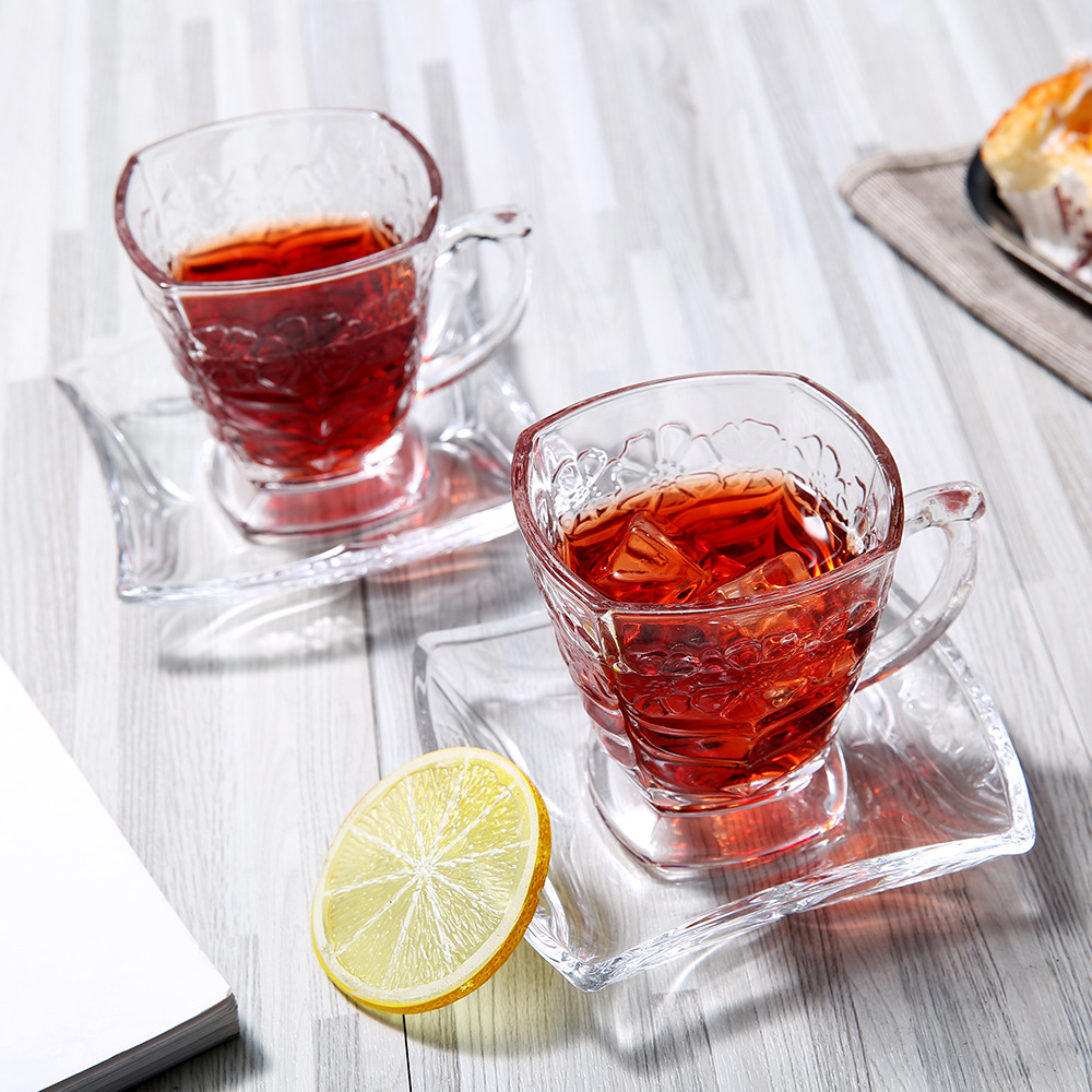 Soda Lime Glass Coffee Tea Cup and Saucer Set in Classic Design for Thanksgiving