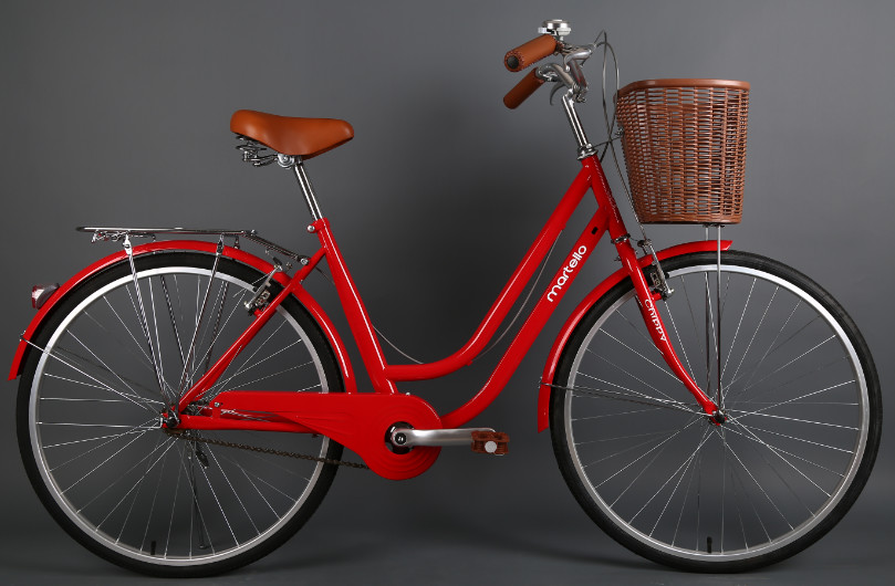 Cheap hi-ten steel colorful 26 inch OL elegant city bicycle for lady with Shimano 7 speed with pvc basket