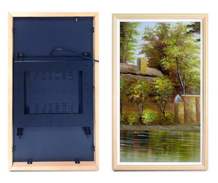 UHD 65" inch Large LCD LED digital video photo frame with Wood frame for NFT advertising display with wooden frame monitor