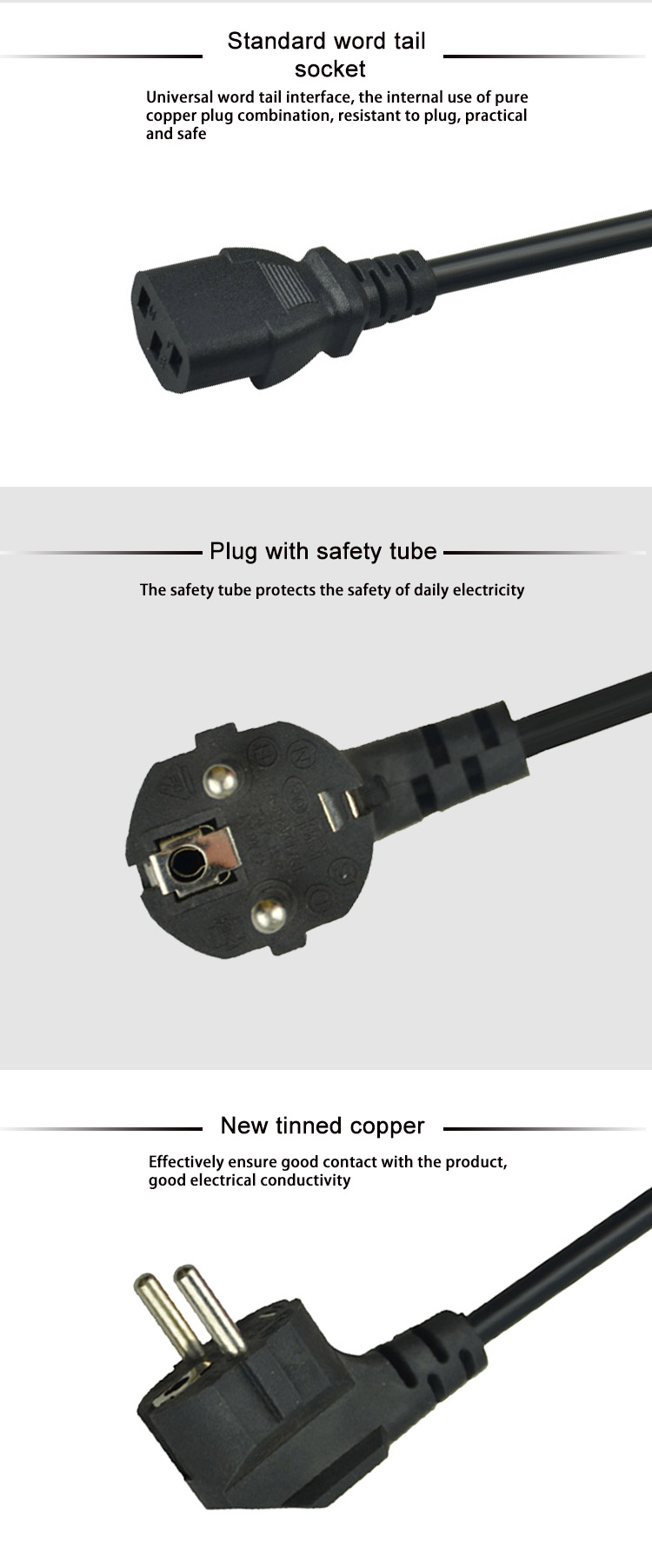6.8mm Pure Copper Core Electrical Power Cord 3pin Brazil Power Cable 1.5m